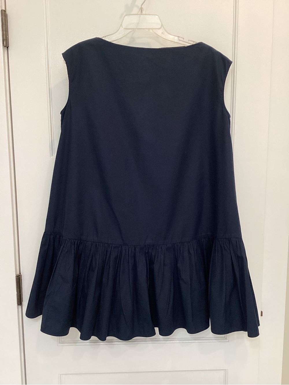 Mansur Gabriel Cotton Sleeveless Navy Ruffle Shift Hem Dress. Sz XS